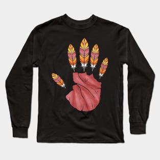 High Five Hand With Turkey Feather Fingers Thanksgiving Long Sleeve T-Shirt